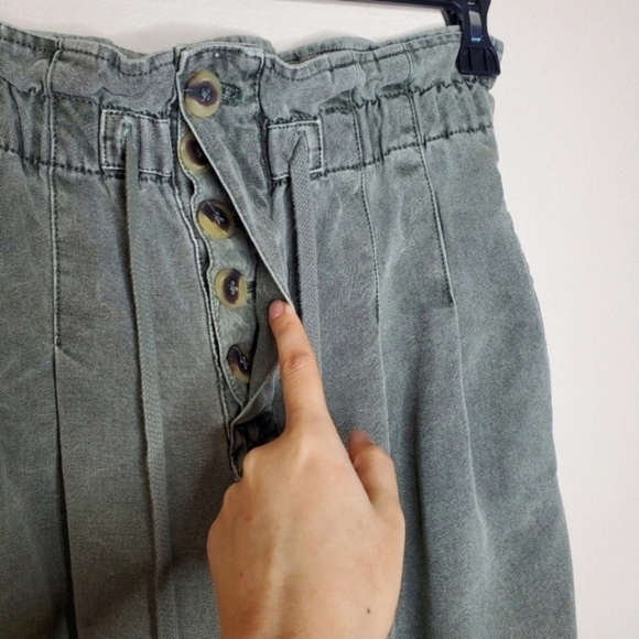 Free People Margate Olive Green High Rise Paperbag Pleated Trouser Pants - Picture 7 of 12